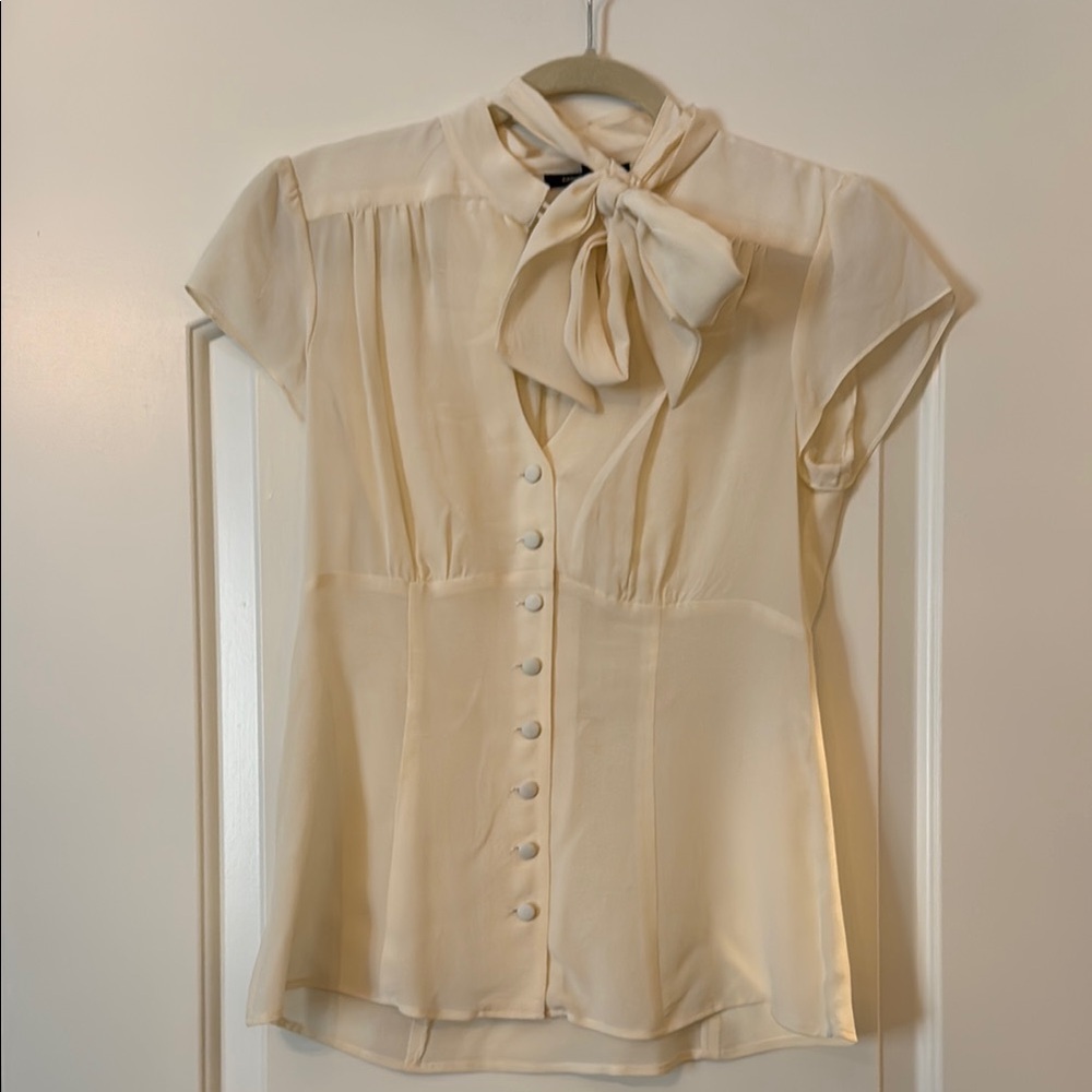 Nanette Lepore Cream Buttoned Tie Front Blouse